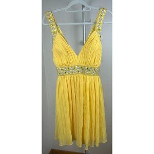 Y2K Yellow Beaded Sequins Sun Princess Flowy Dress Prom Formal Gown M